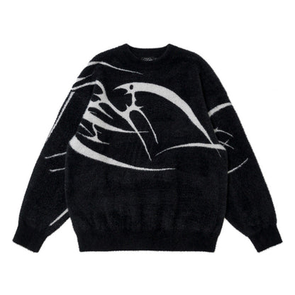 Loose Jacquard Round Neck Sweater | For Men - # BOAA13510049 & BOAA12510013