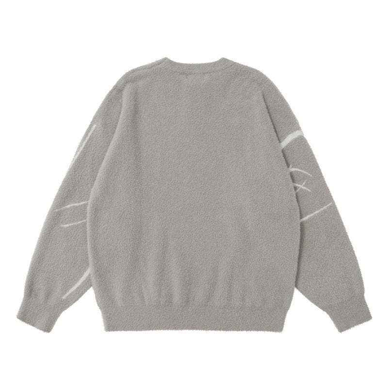 Loose Jacquard Round Neck Sweater | For Men - # BOAA13510049 & BOAA12510013