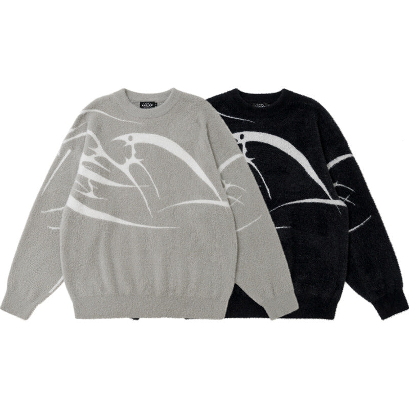 Loose Jacquard Round Neck Sweater | For Men - # BOAA13510049 & BOAA12510013