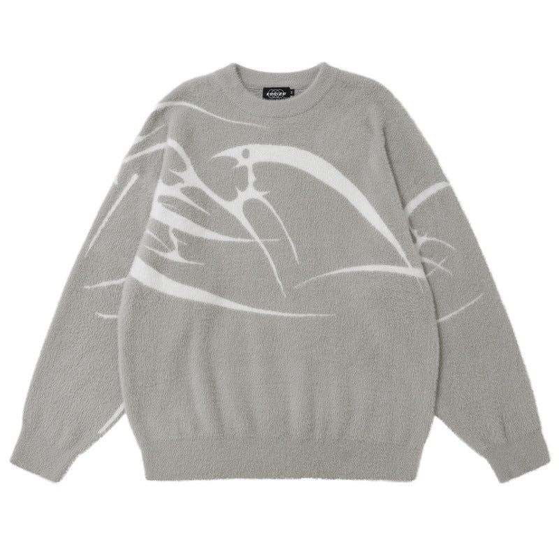 Loose Jacquard Round Neck Sweater | For Men - # BOAA13510049 & BOAA12510013