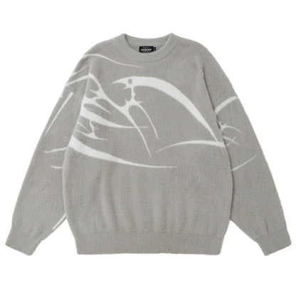 Loose Jacquard Round Neck Sweater | For Men - # BOAA13510049 & BOAA12510013