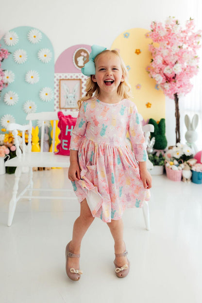 Preppy Peeps 3/4 Sleeve Pocket Twirl Dress