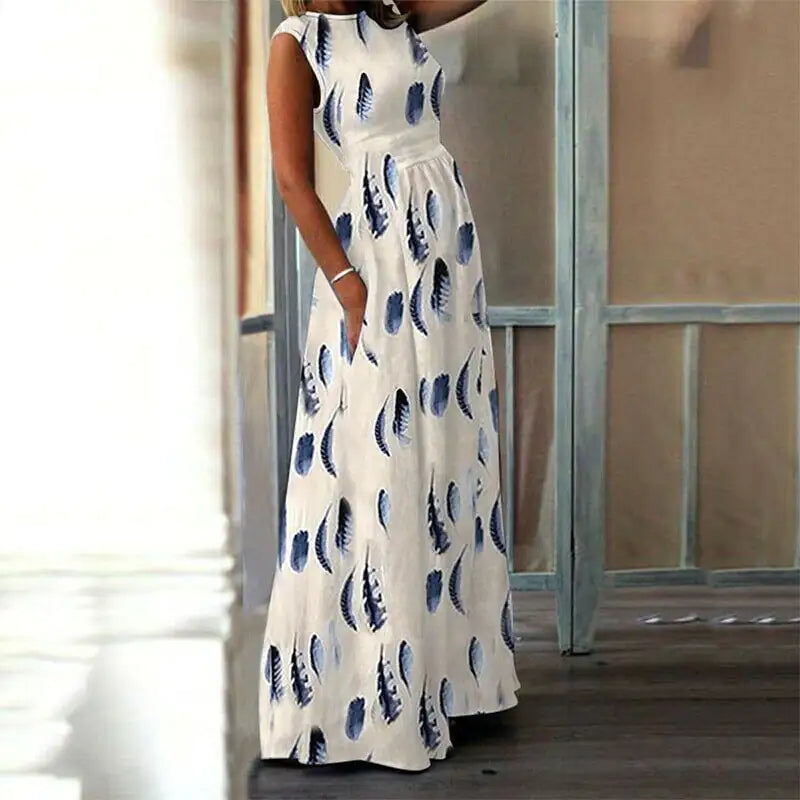 Maternity Dress with O-Neck and Print Design - # PRGTA11510007