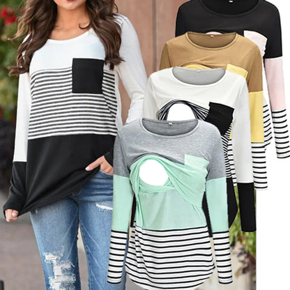 Maternity Nursing T-Shirt with Stitching and Long Sleeves - # NURSGA11110102