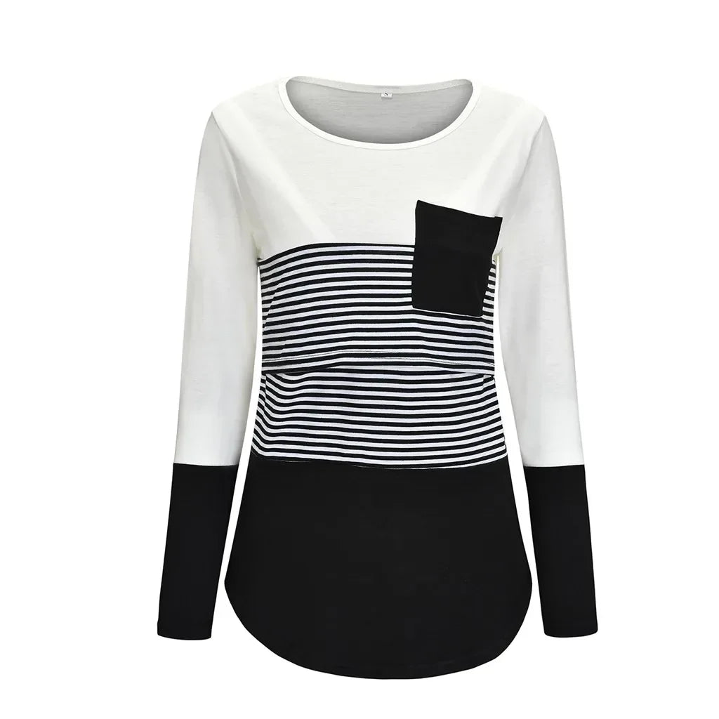 Maternity Nursing T-Shirt with Stitching and Long Sleeves - # NURSGA11110102