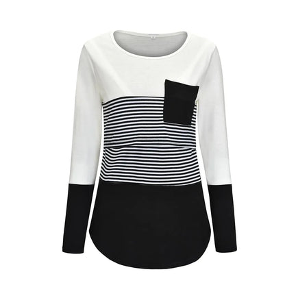Maternity Nursing T-Shirt with Stitching and Long Sleeves - # NURSGA11110102
