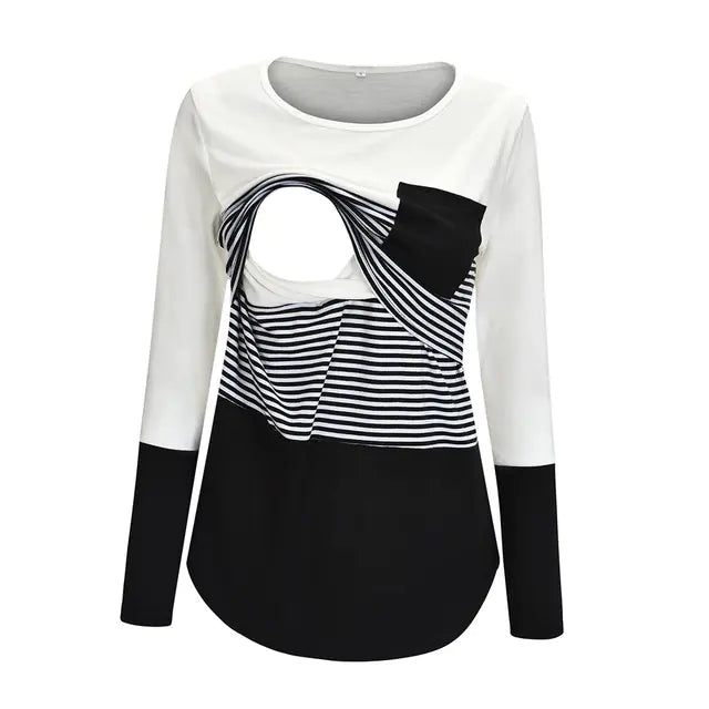 Maternity Nursing T-Shirt with Stitching and Long Sleeves - # NURSGA11110102