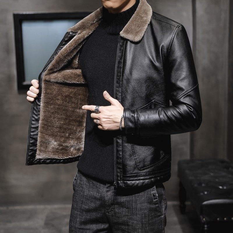 Men's Winter Leather Jacket with Fleece Lining (Single) - # BOAA131010003