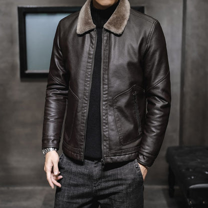 Men's Winter Leather Jacket with Fleece Lining (Single) - # BOAA131010003