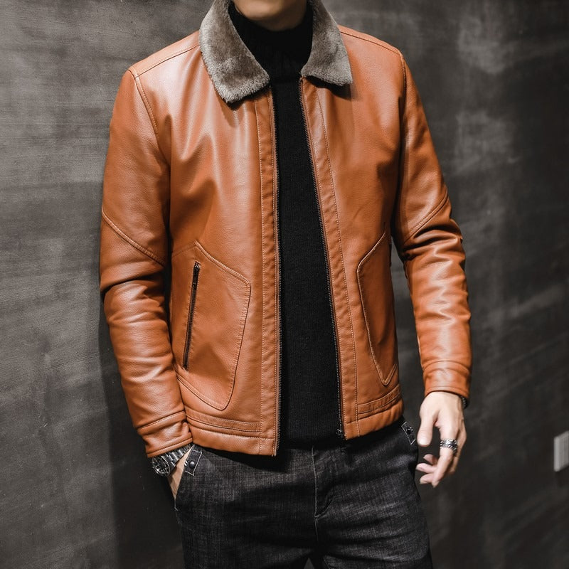 Men's Winter Leather Jacket with Fleece Lining (Single) - # BOAA131010003