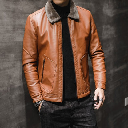 Men's Winter Leather Jacket with Fleece Lining (Single) - # BOAA131010003