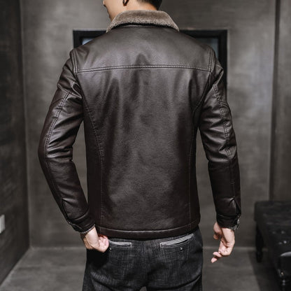 Men's Winter Leather Jacket with Fleece Lining (Single) - # BOAA131010003