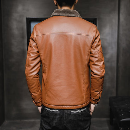 Men's Winter Leather Jacket with Fleece Lining (Single) - # BOAA131010003