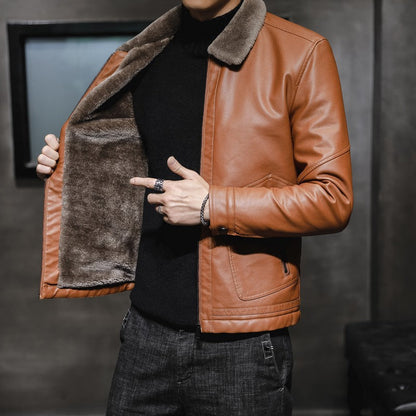 Men's Winter Leather Jacket with Fleece Lining (Single) - # BOAA131010003