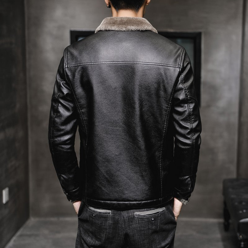 Men's Winter Leather Jacket with Fleece Lining (Single) - # BOAA131010003