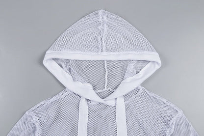 Mesh Long Sleeve Hooded Sheer Top | For Women Casual Wear - # GIAA23510045