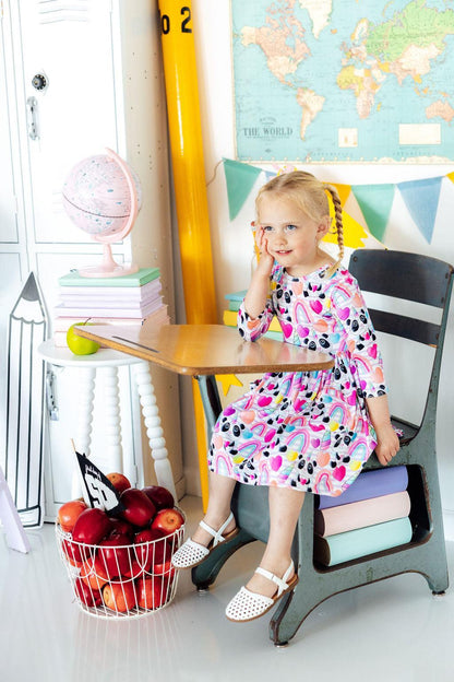 Peace, Love & Pandacorns 3/4 Sleeve Pocket Twirl Dress