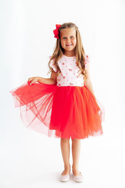 Summer Strawberries Flutter Sleeve Tutu Dress