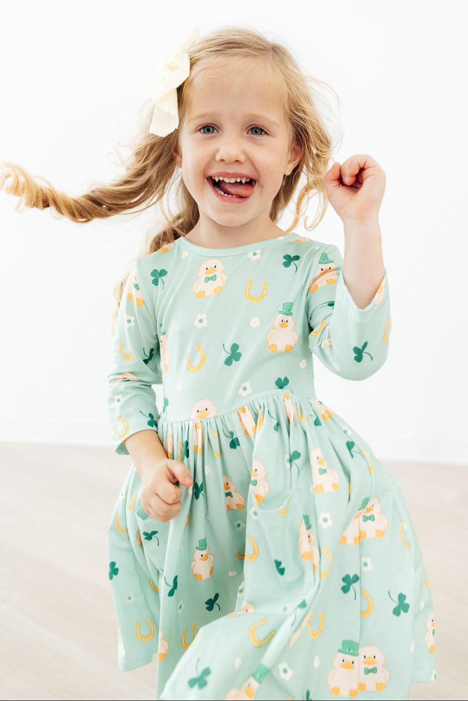 Lucky Duck 3/4 Sleeve Pocket Twirl Dress