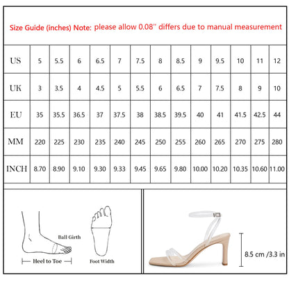 Modatope Womens Sandals Square Open Toe Chunky High Heels Strappy Ankle Strap Sandals Comfort Dress Party Shoes 9 Clear - # GIAA73210002