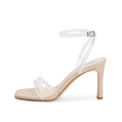 Modatope Womens Sandals Square Open Toe Chunky High Heels Strappy Ankle Strap Sandals Comfort Dress Party Shoes 9 Clear - # GIAA73210002