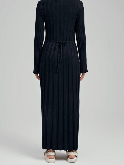 New Knitted Dress with Waist Design and Round Neck - # WOAA211410002-PRG