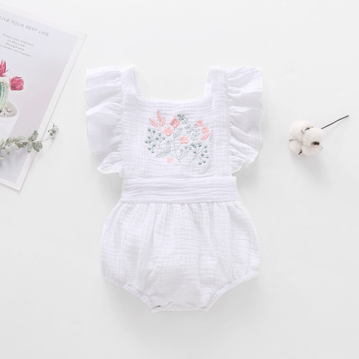 New Summer Double Gauze Embroidered Baby Romper - # BAAA21110042