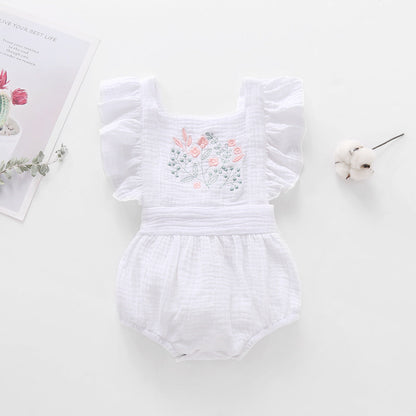 New Summer Double Gauze Embroidered Baby Romper - # BAAA21110042