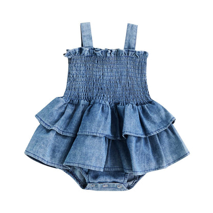 Newborn Baby Girl Denim Suspender Romper Dress - # BAAA1B1110001