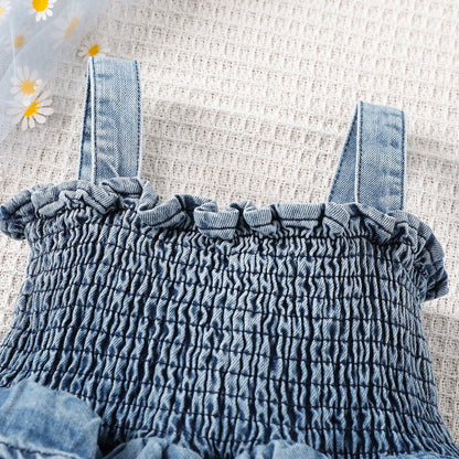 Newborn Baby Girl Denim Suspender Romper Dress - # BAAA1B1110001