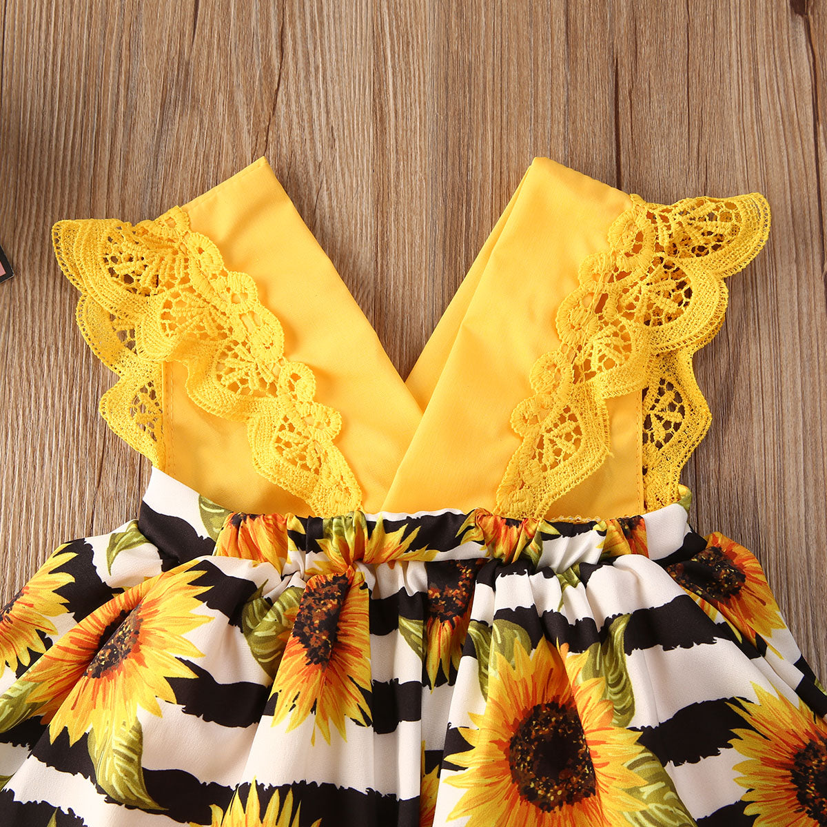 Newborn Baby Girl Lace Ruffle Sunflower Romper Set - # BAAA1B1110003