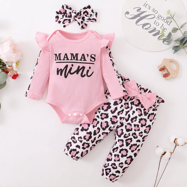 Newborn Baby Girl Outfit Set with Ruffles and Bow - # BAAA51210036