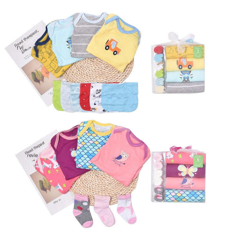 Newborn Long Sleeve Triangle Bodysuit & Towel Socks Gift Set - # BANB11110015
