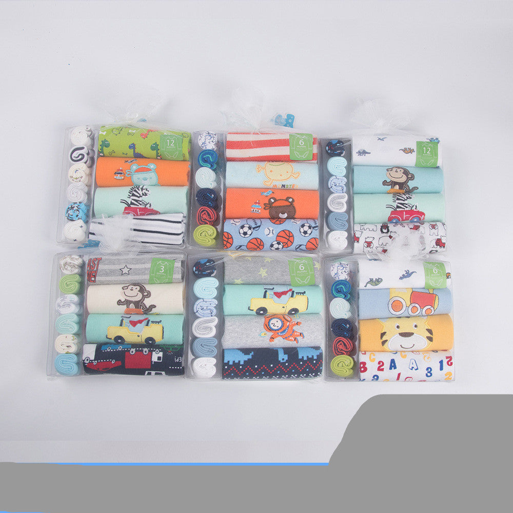 Newborn Long Sleeve Triangle Bodysuit & Towel Socks Gift Set - # BANB11110015