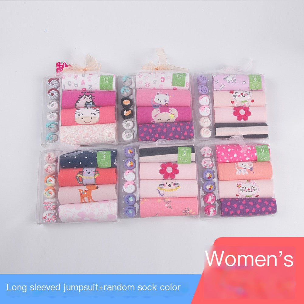 Newborn Long Sleeve Triangle Bodysuit & Towel Socks Gift Set - # BANB11110015