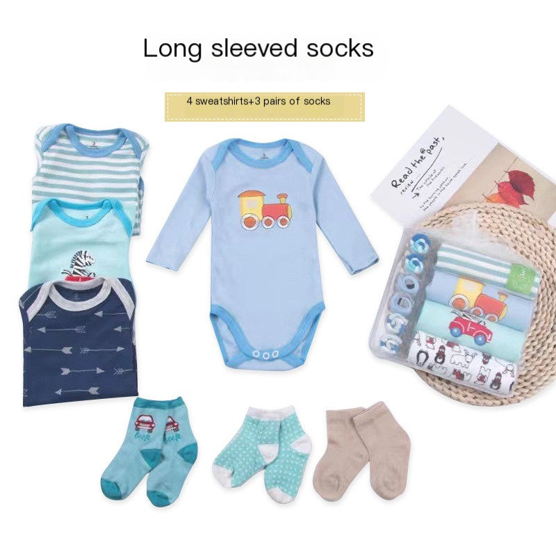 Newborn Long Sleeve Triangle Bodysuit & Towel Socks Gift Set - # BANB11110015
