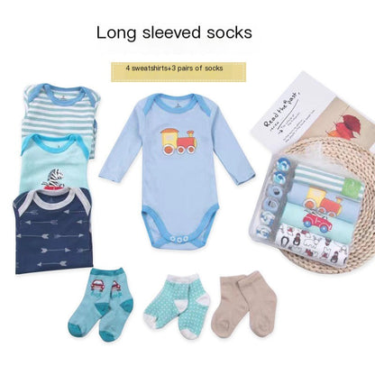Newborn Long Sleeve Triangle Bodysuit & Towel Socks Gift Set - # BANB11110015