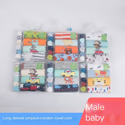 Newborn Long Sleeve Triangle Bodysuit & Towel Socks Gift Set - # BANB11110015