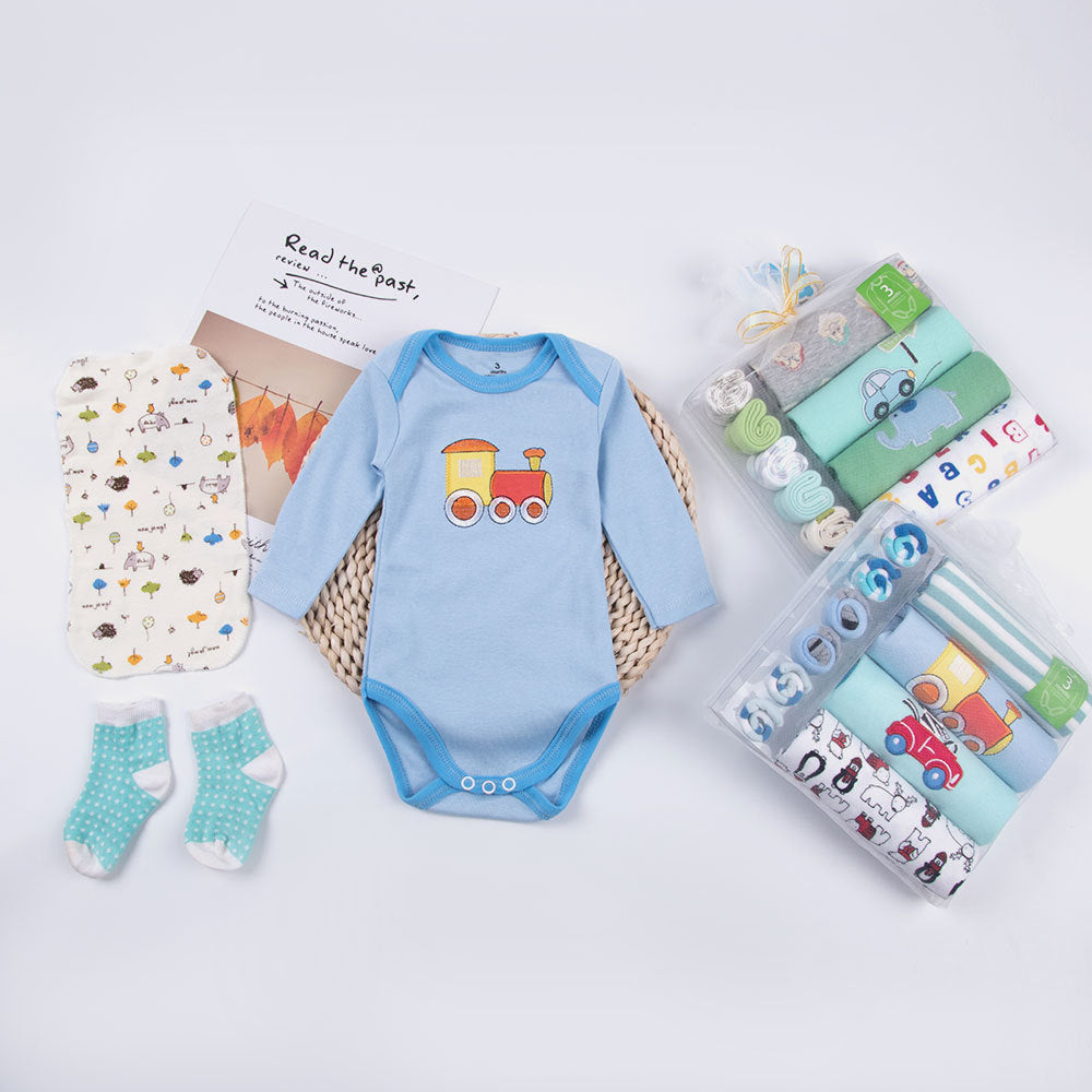 Newborn Long Sleeve Triangle Bodysuit & Towel Socks Gift Set - # BANB11110015