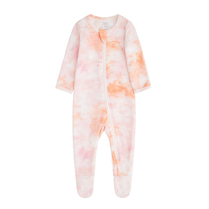 O2 BABY Baby Boys Girls Organic Cotton Zip-Front Sleeper Pajamas, Footed Sleep 'n Play 12-18 Months Orange/Pink 1  - # GIAA212310014