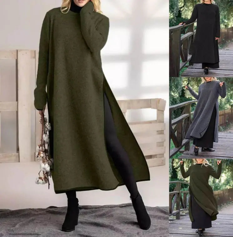 Oversized Knit Lace Dress Brushed Hoody Casual Dress - # WOAA211410001-PRG