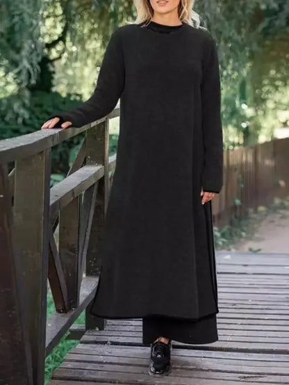Oversized Knit Lace Dress Brushed Hoody Casual Dress - # WOAA211410001-PRG