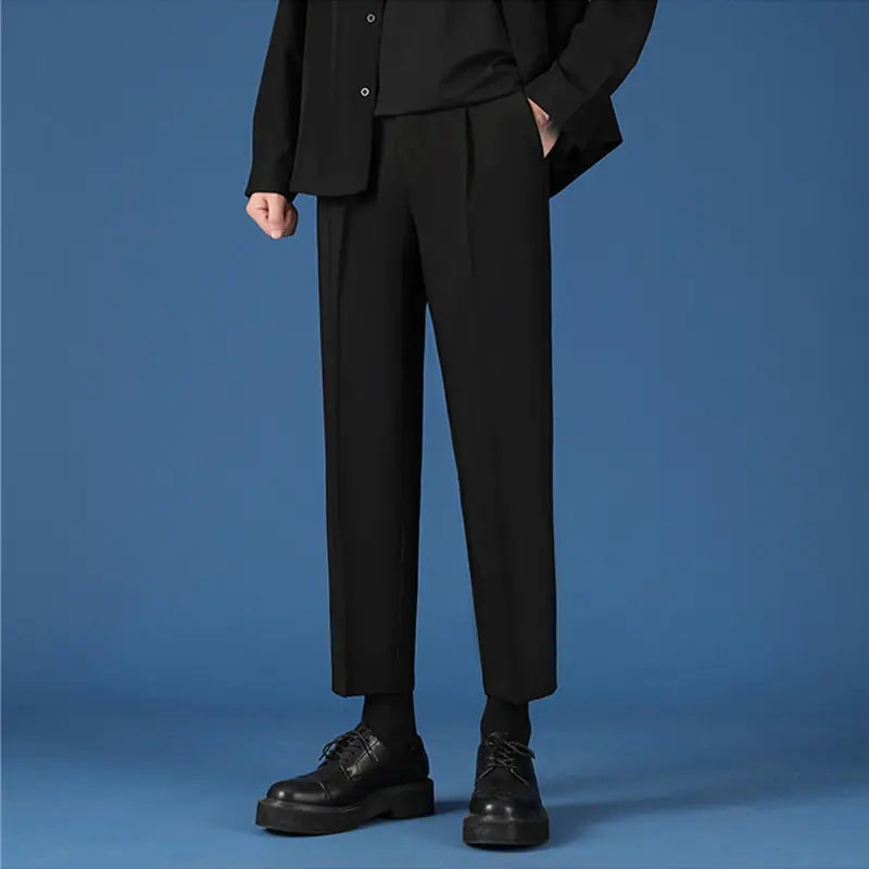 Pants Boys Mens Korean Fashion Hip Hop Classic Nine-Point Pants 2022 Boys Men Oversize Breathable Wide Leg Casual Straight Trouser27-38 - # BOAA13410007