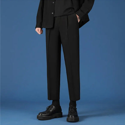 Pants Boys Mens Korean Fashion Hip Hop Classic Nine-Point Pants 2022 Boys Men Oversize Breathable Wide Leg Casual Straight Trouser27-38 - # BOAA13410007