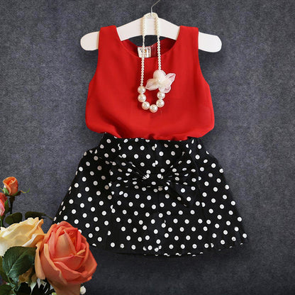 Polka Dot Chiffon Set | With Top and Skirt - # BAAA51210059 & GIAA212310023