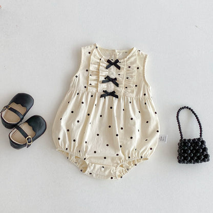 MyKids-USA® Baby Girls Sleeveless Butterfly-bows Decorated bodysuit with Dots Pattern
