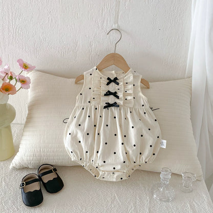 MyKids-USA® Baby Girls Sleeveless Butterfly-bows Decorated bodysuit with Dots Pattern
