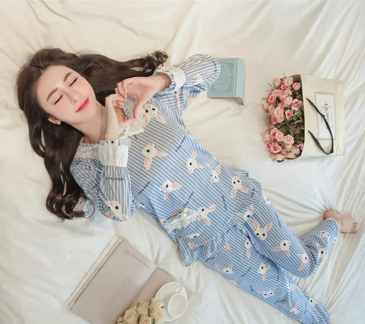 Pure Cotton Maternity Pajama Set for Nursing Mothers - # NURSGA11410102
