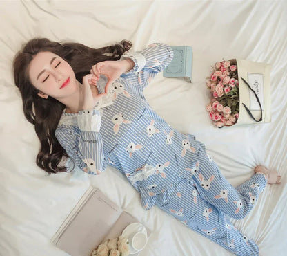 Pure Cotton Maternity Pajama Set for Nursing Mothers - # NURSGA11410102