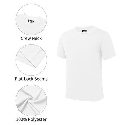 QBK 4T to Youth Neon Shirt Kids UPF 50+ Dry Fit Athletic Short Sleeve T Shirts for Boys and Girls 5T White - # BOAA11110001